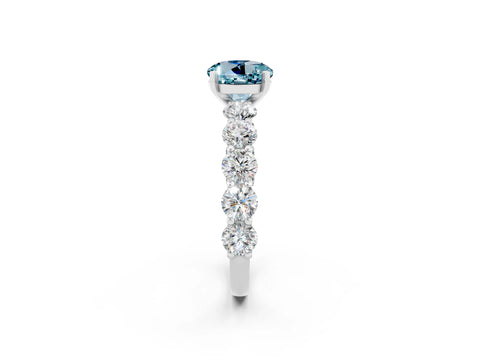 White gold Round Cut Aquamarine Prong Setting with Side Stones on a Pave Band_2
