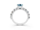 White gold Round Cut Aquamarine Prong Setting with Side Stones on a Pave Band_3