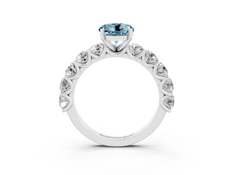 White gold Round Cut Aquamarine Prong Setting with Side Stones on a Pave Band_3