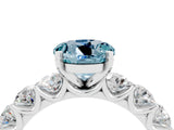 White gold Round Cut Aquamarine Prong Setting with Side Stones on a Pave Band_4