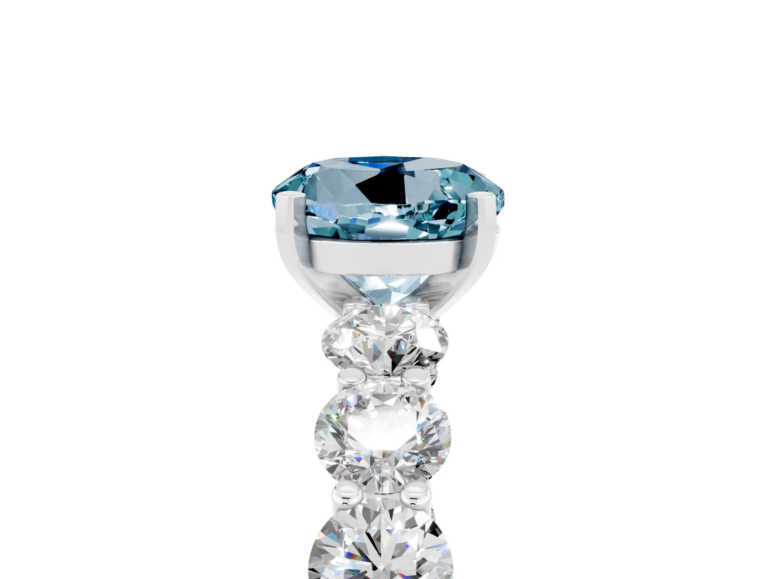 White gold Round Cut Aquamarine Prong Setting with Side Stones on a Pave Band_5