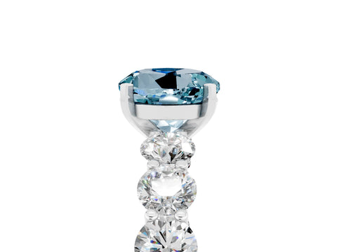 White gold Round Cut Aquamarine Prong Setting with Side Stones on a Pave Band_5