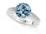 White gold Round Cut Aquamarine Ring with Milgrain Pavé Band and Four-Prong Setting_13