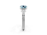 White gold Round Cut Aquamarine Ring with Milgrain Pavé Band and Four-Prong Setting_14