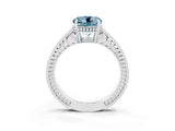 White gold Round Cut Aquamarine Ring with Milgrain Pavé Band and Four-Prong Setting_15