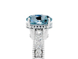 White gold Round Cut Aquamarine Ring with Milgrain Pavé Band and Four-Prong Setting_17