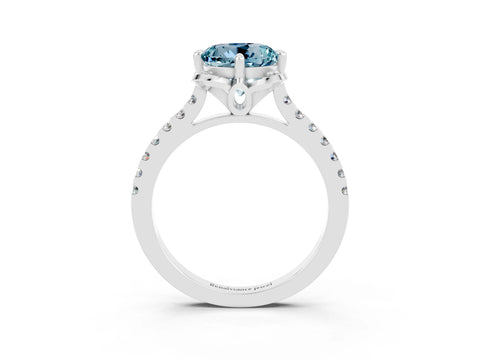 White gold Round Cut Aquamarine Ring with Pavé Band and Floral Prong Setting_3
