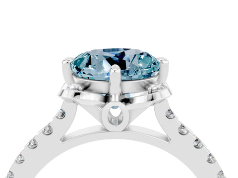 White gold Round Cut Aquamarine Ring with Pavé Band and Floral Prong Setting_4