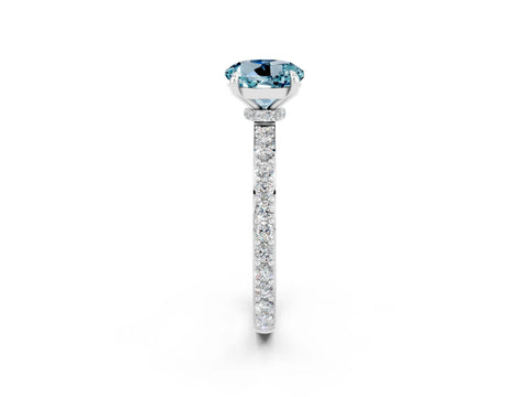 White gold Round Cut Aquamarine Ring with Pavé Band and Four-Prong Setting_2