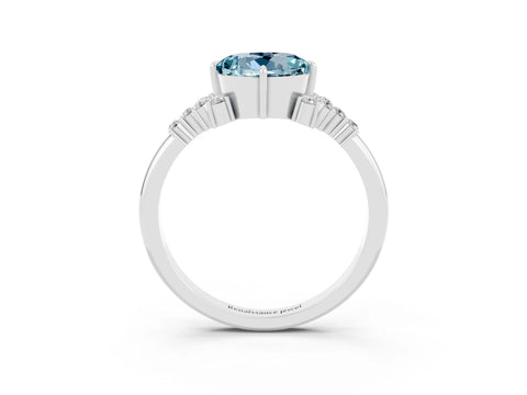 White gold Round Cut Aquamarine Ring with Side Stones and Four-Prong Setting_39