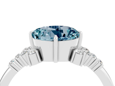 White gold Round Cut Aquamarine Ring with Side Stones and Four-Prong Setting_40