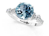 White gold Round Cut Aquamarine Scattered Round Accent Ring with Prong Setting_25