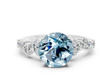 White gold Round Cut Aquamarine Scattered Round Accent Ring with Prong Setting_60