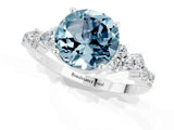 White gold Round Cut Aquamarine Scattered Round Accent Ring with Prong Setting_61