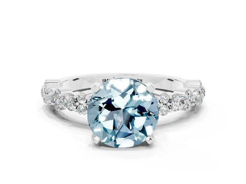 White gold Round Cut Aquamarine Side Stone Solitaire Ring with Round  and Four-Prong Setting_48