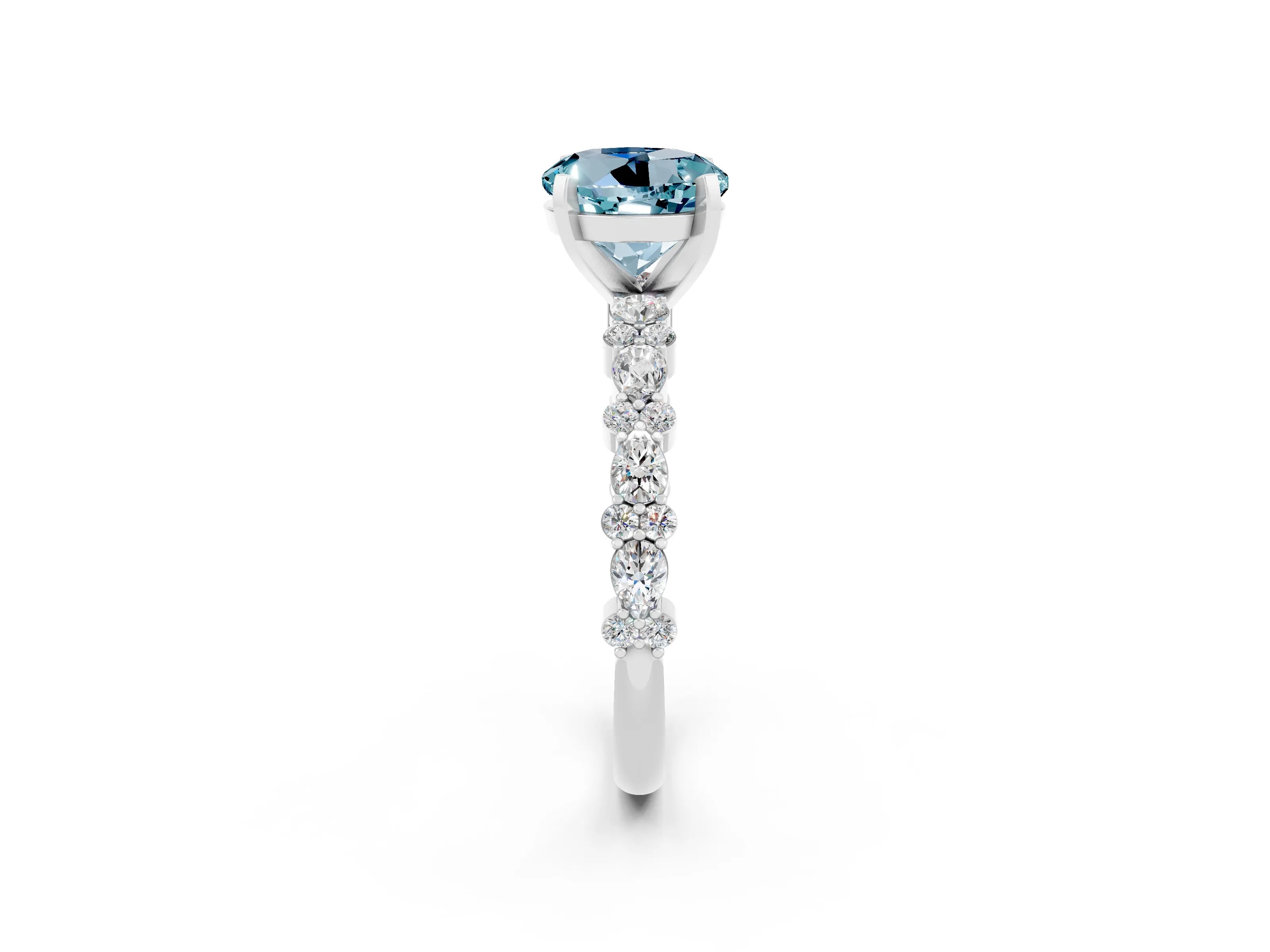 White gold Round Cut Aquamarine Side Stone Solitaire Ring with Round  and Four-Prong Setting_50