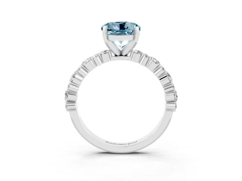 White gold Round Cut Aquamarine Side Stone Solitaire Ring with Round  and Four-Prong Setting_51