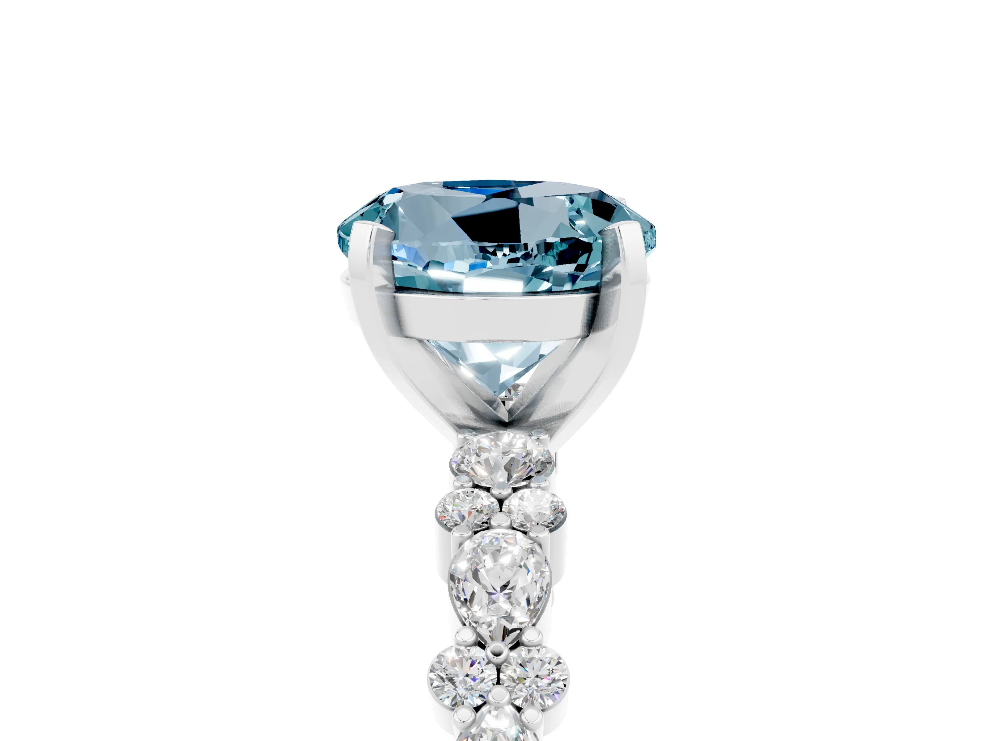 White gold Round Cut Aquamarine Side Stone Solitaire Ring with Round  and Four-Prong Setting_53