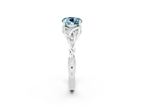 White gold Round Cut Aquamarine Solitaire Celtic Knot Ring with Four-Prong Setting_14