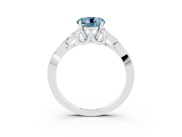Silver Round Cut Aquamarine Solitaire Celtic Knot Ring with Four-Prong Setting