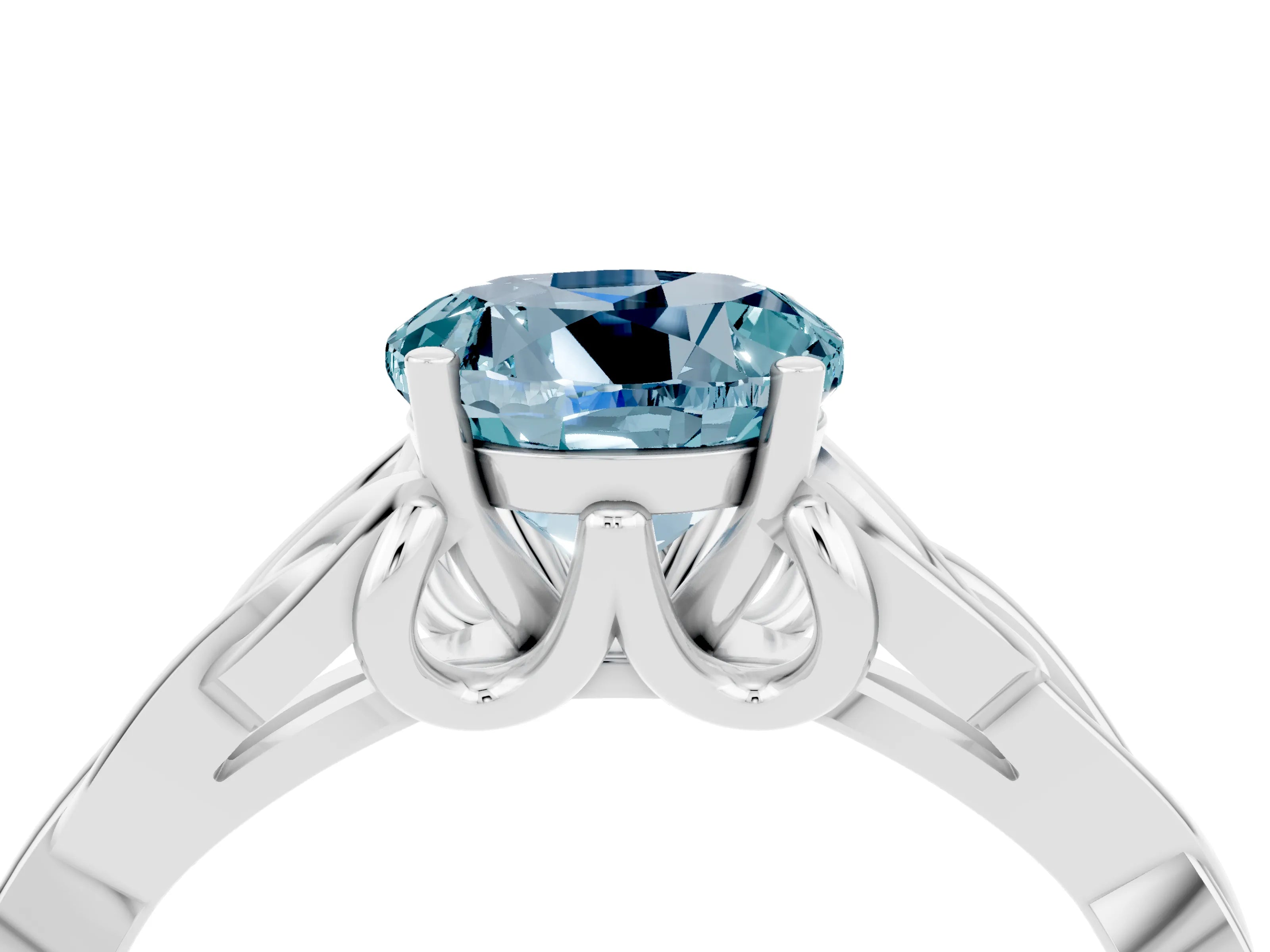 White gold Round Cut Aquamarine Solitaire Celtic Knot Ring with Four-Prong Setting_16