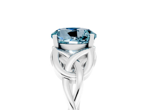 White gold Round Cut Aquamarine Solitaire Celtic Knot Ring with Four-Prong Setting_17