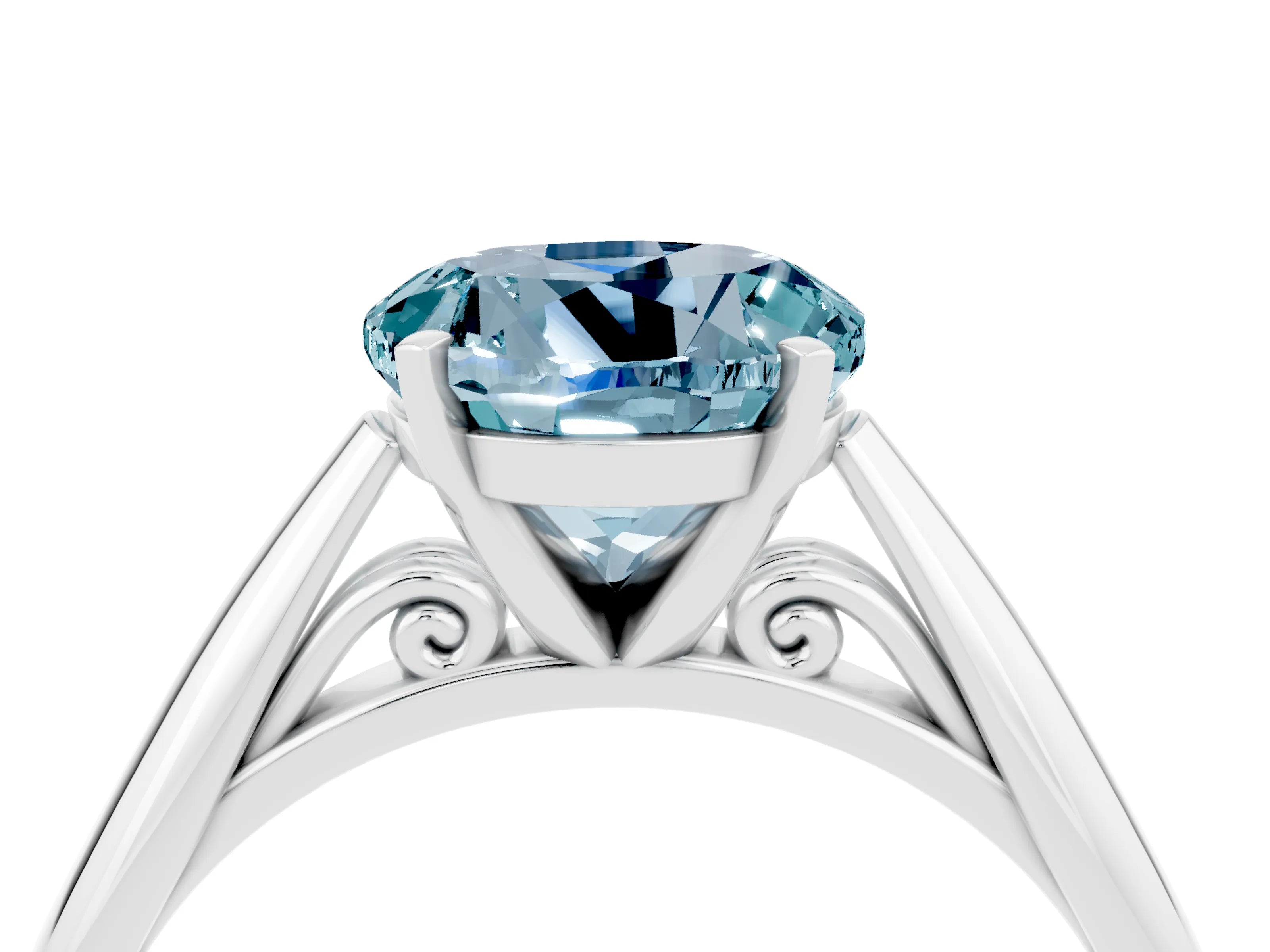 White gold Round Cut Aquamarine Solitaire Engagement Ring with Cathedral Setting and Four-Prong Mount_16