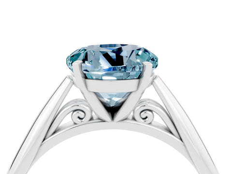White gold Round Cut Aquamarine Solitaire Engagement Ring with Cathedral Setting and Four-Prong Mount_16