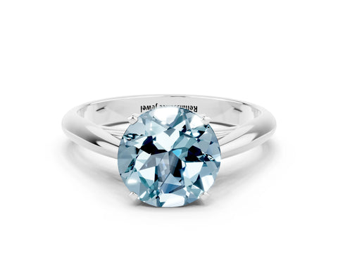 White gold Round Cut Aquamarine Solitaire Engagement Ring with Cathedral Setting and Four-Prong Mount_24