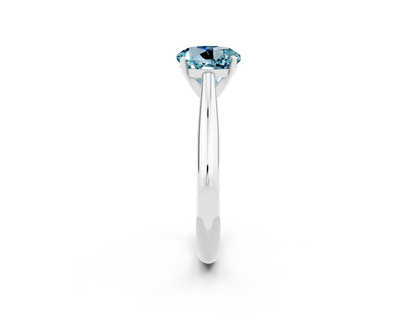 White gold Round Cut Aquamarine Solitaire Engagement Ring with Cathedral Setting and Four-Prong Mount