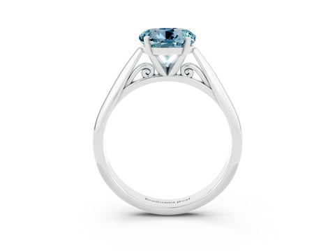 White gold Round Cut Aquamarine Solitaire Engagement Ring with Cathedral Setting and Four-Prong Mount_27
