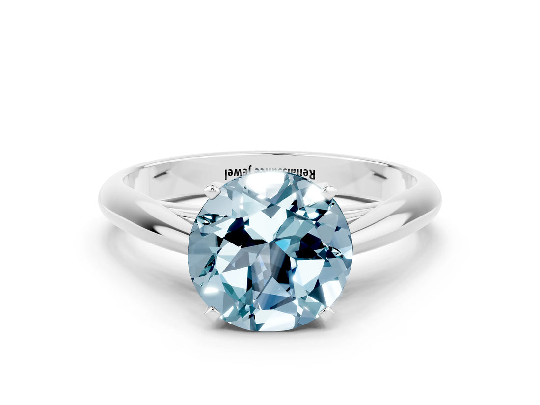 White gold Round Cut Aquamarine Solitaire Engagement Ring with Cathedral Setting and Four-Prong Mount_84