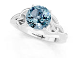 White gold Round Cut Aquamarine Solitaire Engagement Ring with Celtic Knot Band and Four-Prong Setting_1
