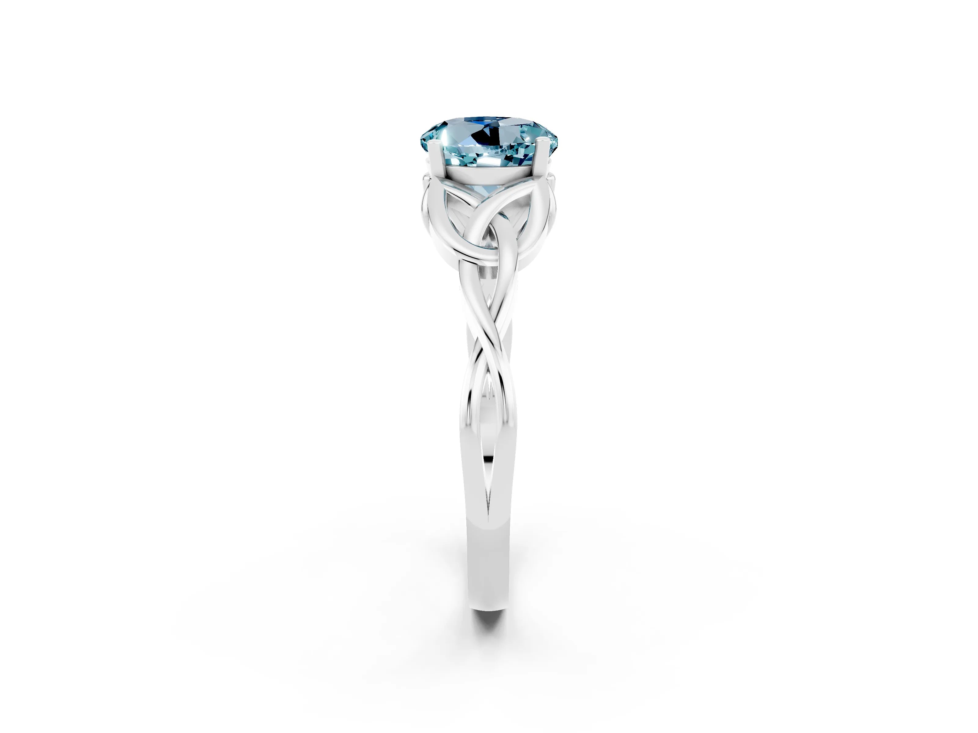 White gold Round Cut Aquamarine Solitaire Engagement Ring with Celtic Knot Band and Four-Prong Setting_2