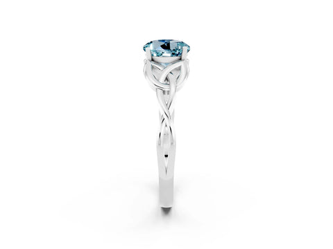 White gold Round Cut Aquamarine Solitaire Engagement Ring with Celtic Knot Band and Four-Prong Setting_2