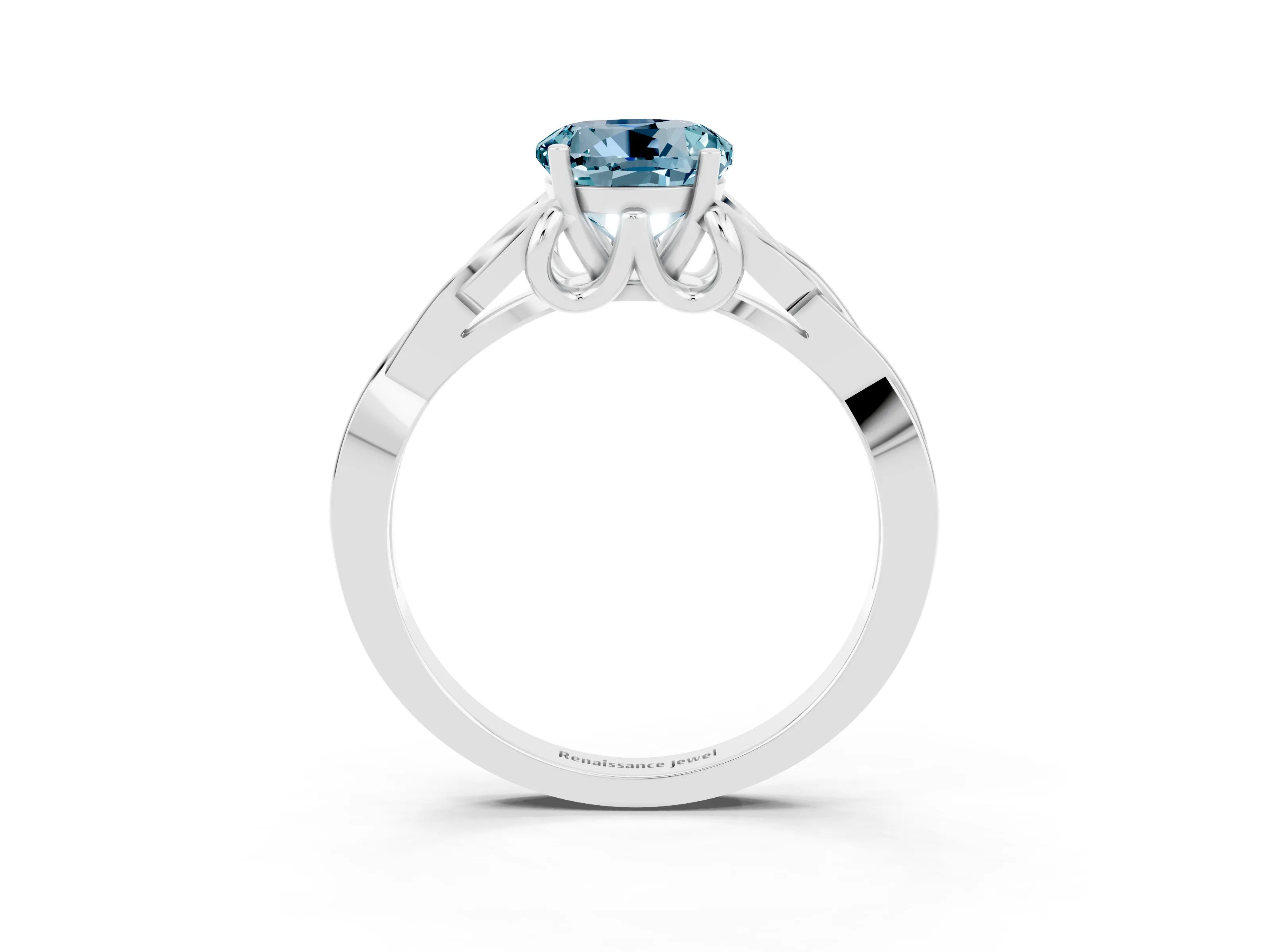 White gold Round Cut Aquamarine Solitaire Engagement Ring with Celtic Knot Band and Four-Prong Setting_3