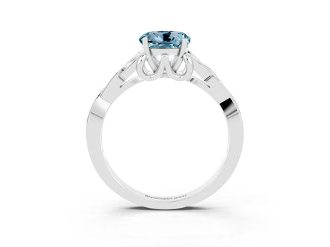 White gold Round Cut Aquamarine Solitaire Engagement Ring with Celtic Knot Band and Four-Prong Setting_3