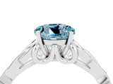 White gold Round Cut Aquamarine Solitaire Engagement Ring with Celtic Knot Band and Four-Prong Setting_4