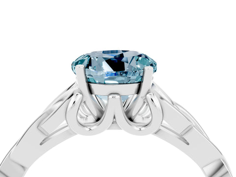 White gold Round Cut Aquamarine Solitaire Engagement Ring with Celtic Knot Band and Four-Prong Setting_4