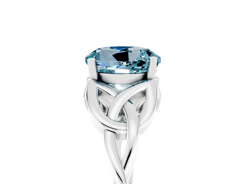 White gold Round Cut Aquamarine Solitaire Engagement Ring with Celtic Knot Band and Four-Prong Setting_5