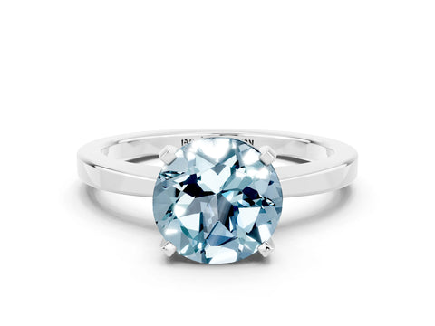 White gold Round Cut Aquamarine Solitaire Engagement Ring with Classic Band and Four-Prong Setting_24