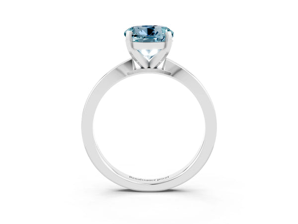 Platinum Round Cut Aquamarine Solitaire Engagement Ring with Classic Band and Four-Prong Setting