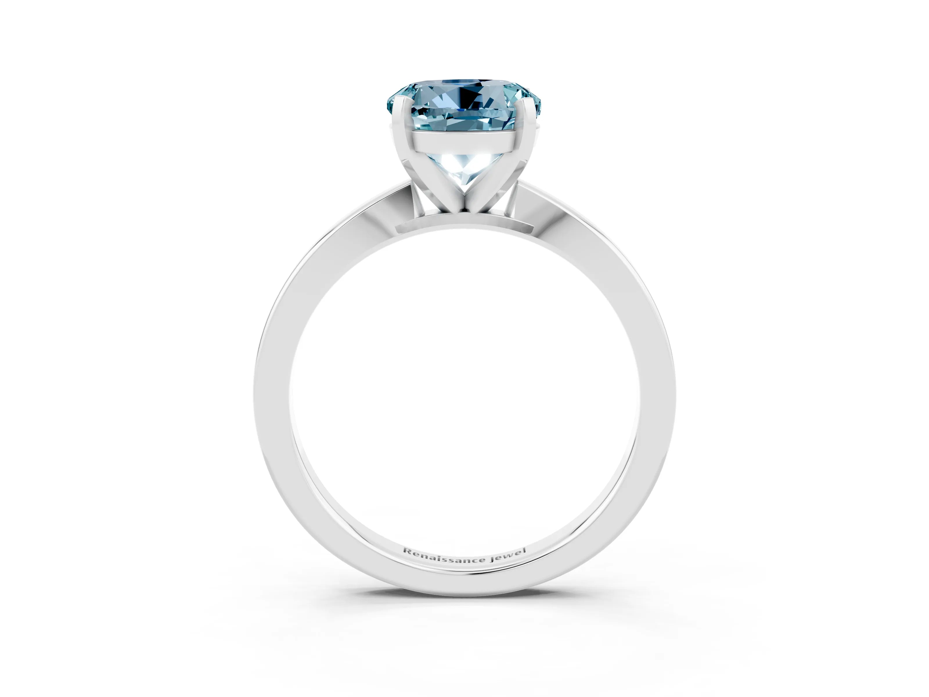 White gold Round Cut Aquamarine Solitaire Engagement Ring with Classic Band and Four-Prong Setting_27
