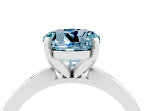 White gold Round Cut Aquamarine Solitaire Engagement Ring with Classic Band and Four-Prong Setting_28