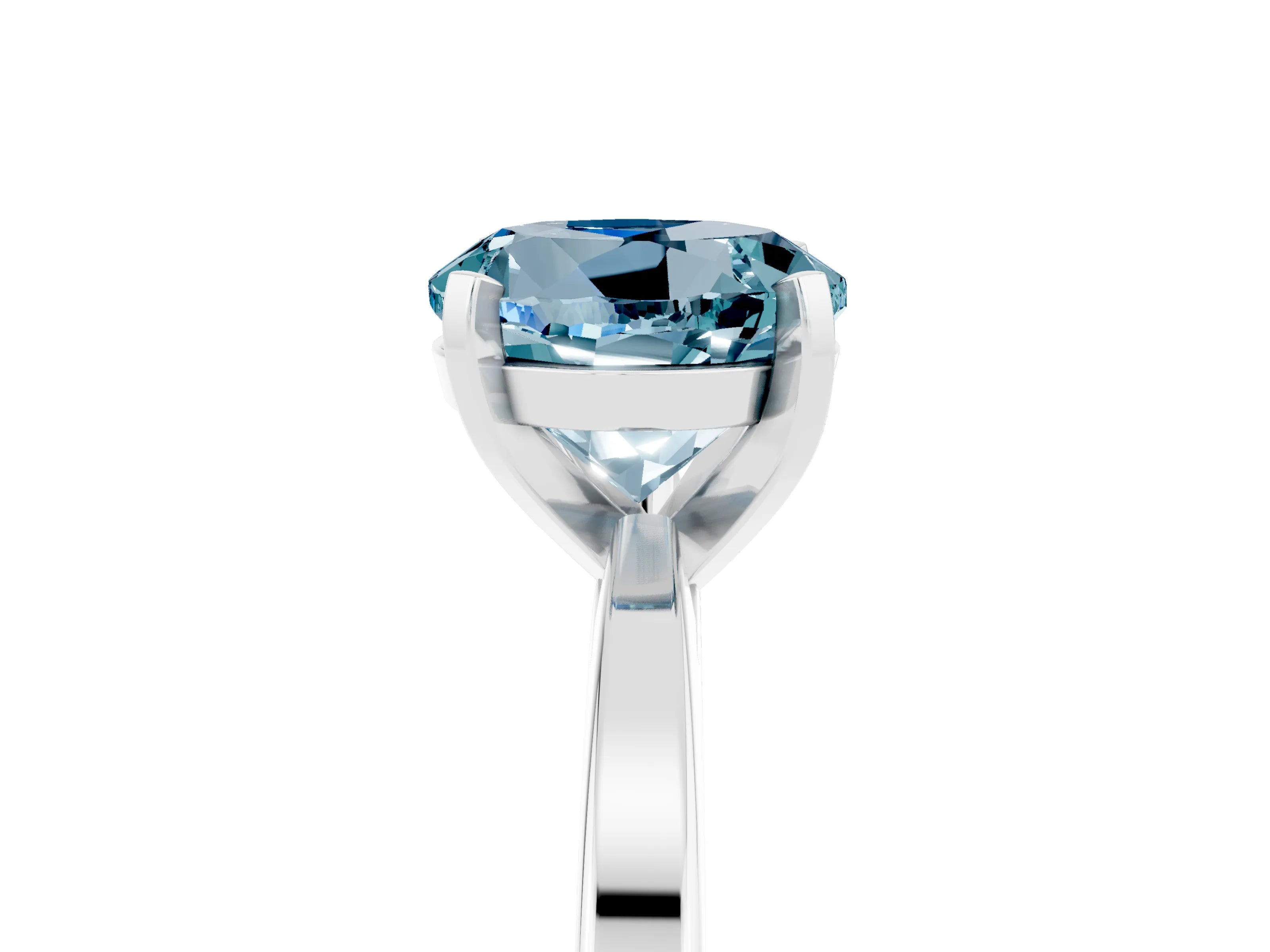 White gold Round Cut Aquamarine Solitaire Engagement Ring with Classic Band and Four-Prong Setting_29