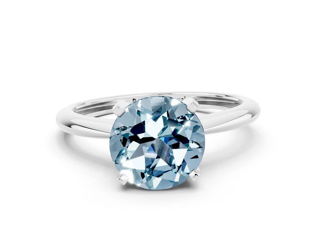 White gold Round Cut Aquamarine Solitaire Engagement Ring with Classic Band and Four-Prong Setting_36