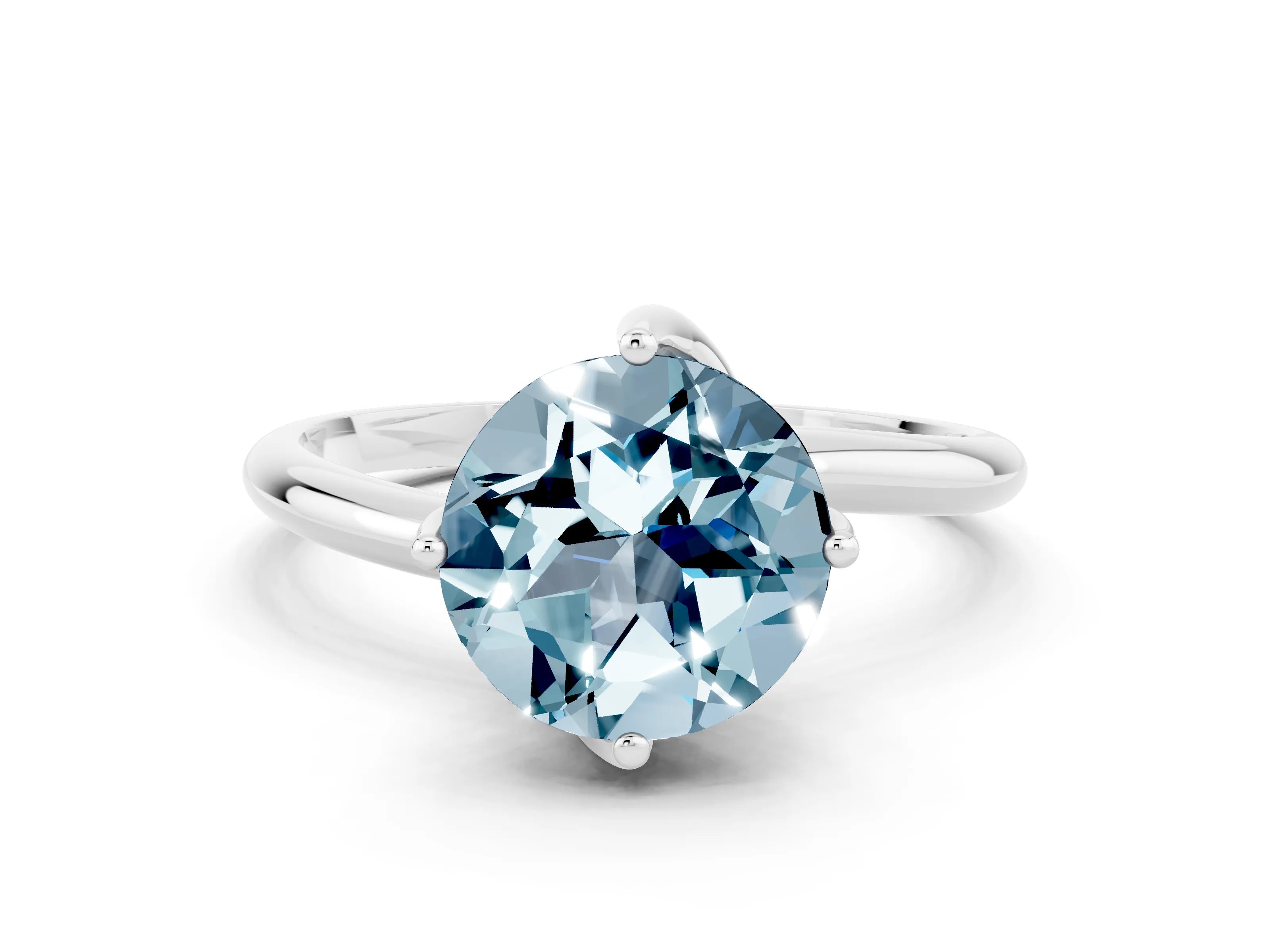 White gold Round Cut Aquamarine Solitaire Engagement Ring with Four-Prong Setting and Classic Band_12