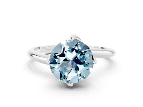 White gold Round Cut Aquamarine Solitaire Engagement Ring with Four-Prong Setting and Classic Band_12
