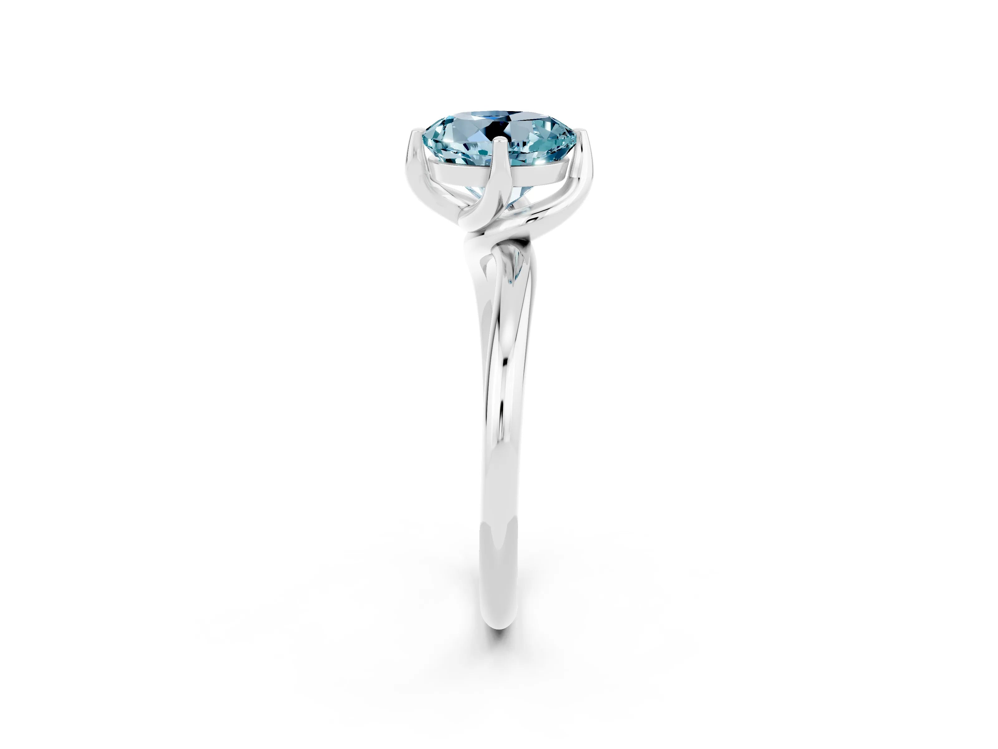 White gold Round Cut Aquamarine Solitaire Engagement Ring with Four-Prong Setting and Classic Band_14