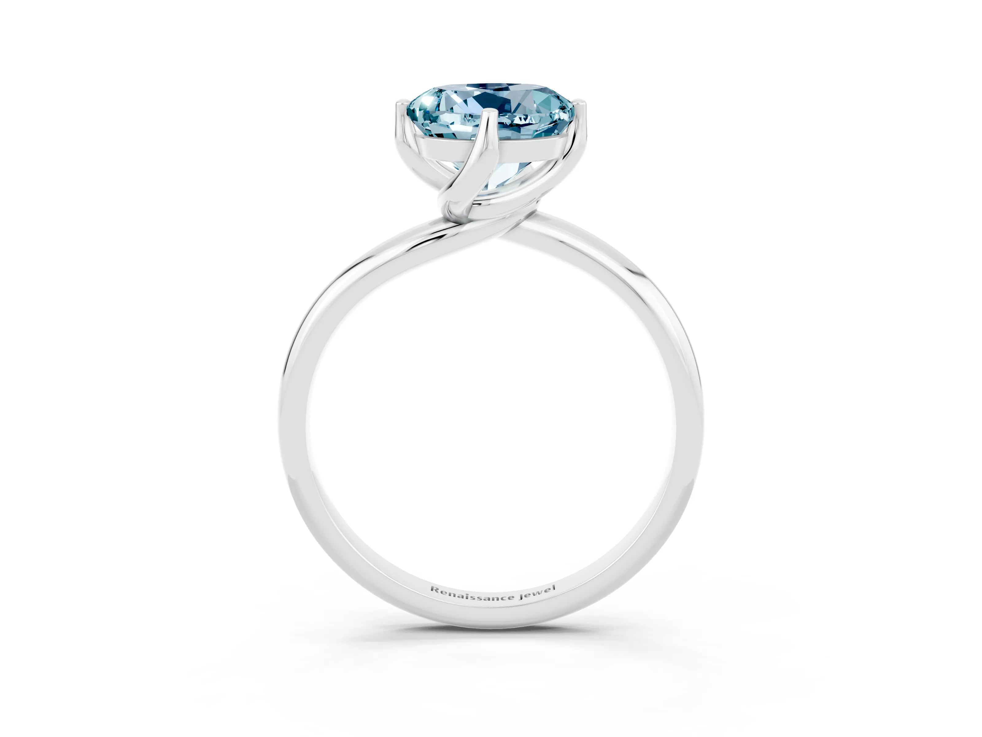 White gold Round Cut Aquamarine Solitaire Engagement Ring with Four-Prong Setting and Classic Band_15